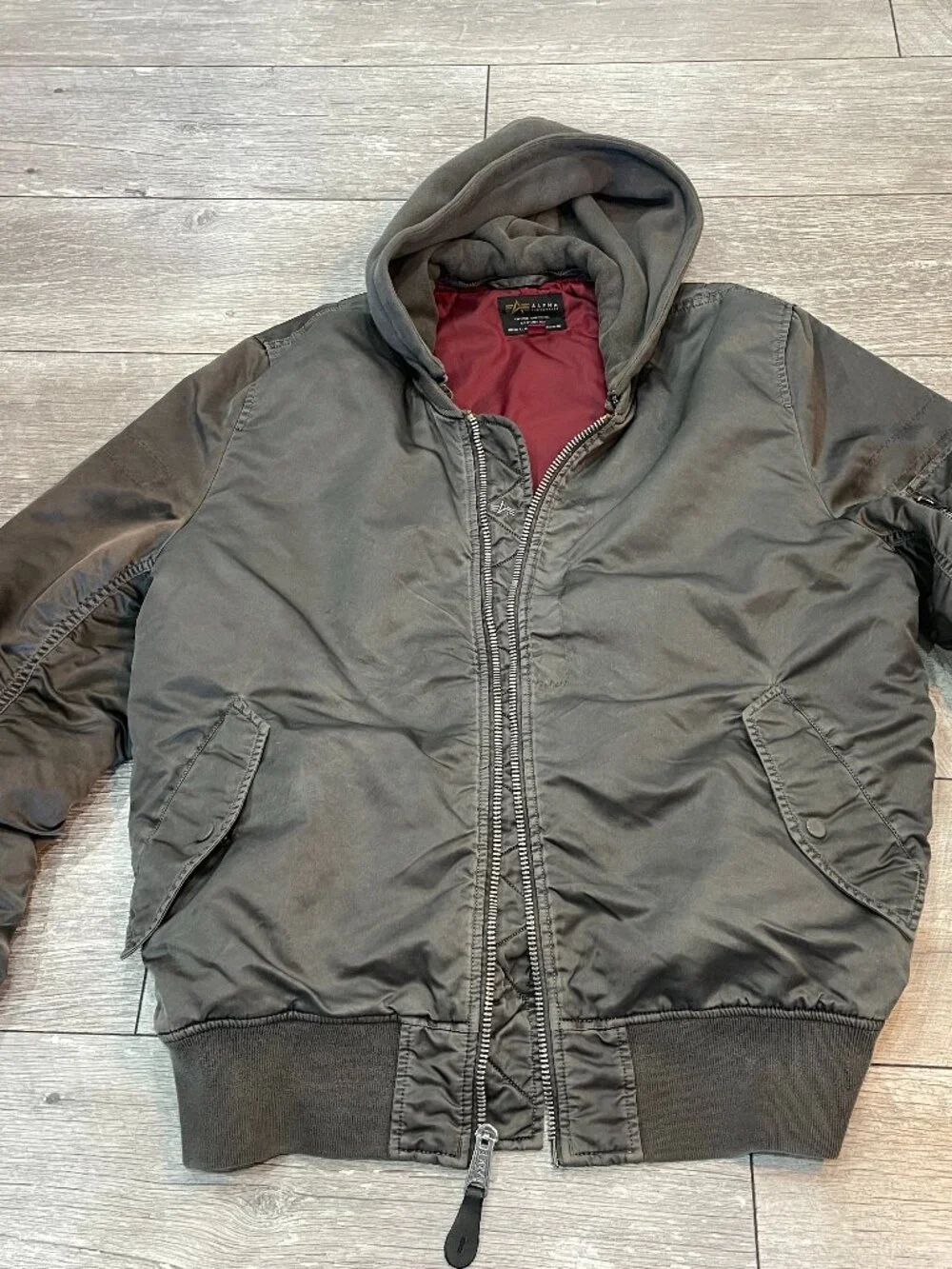 Alpha Industries MA-1 Bomber Jacket Hooded Gray XL Military Flight Jacket - Picture 4 of 12
